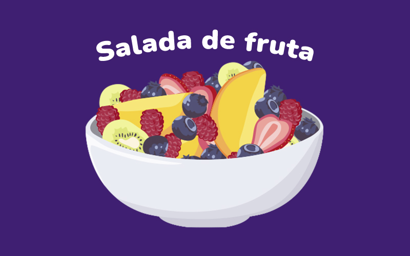 Ilustração de uma salada de frutas, com as frutas: morando, maçã e amoras